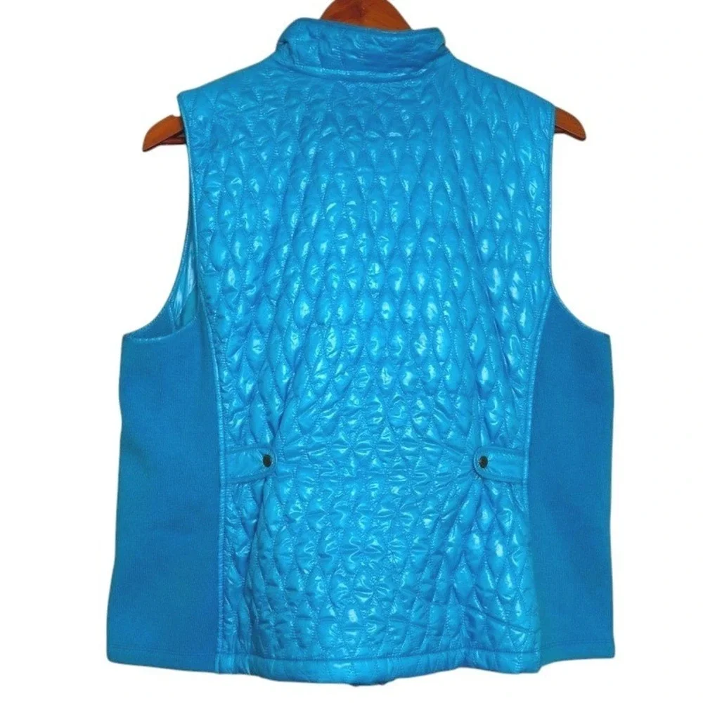 Talbots Turquoise Quilted Vest Knit Side Panels Sz 2X Preppy Casual Sporty Chic